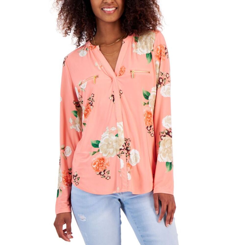 INC International Concepts International Concepts Womens Print Zip Pocket Top In